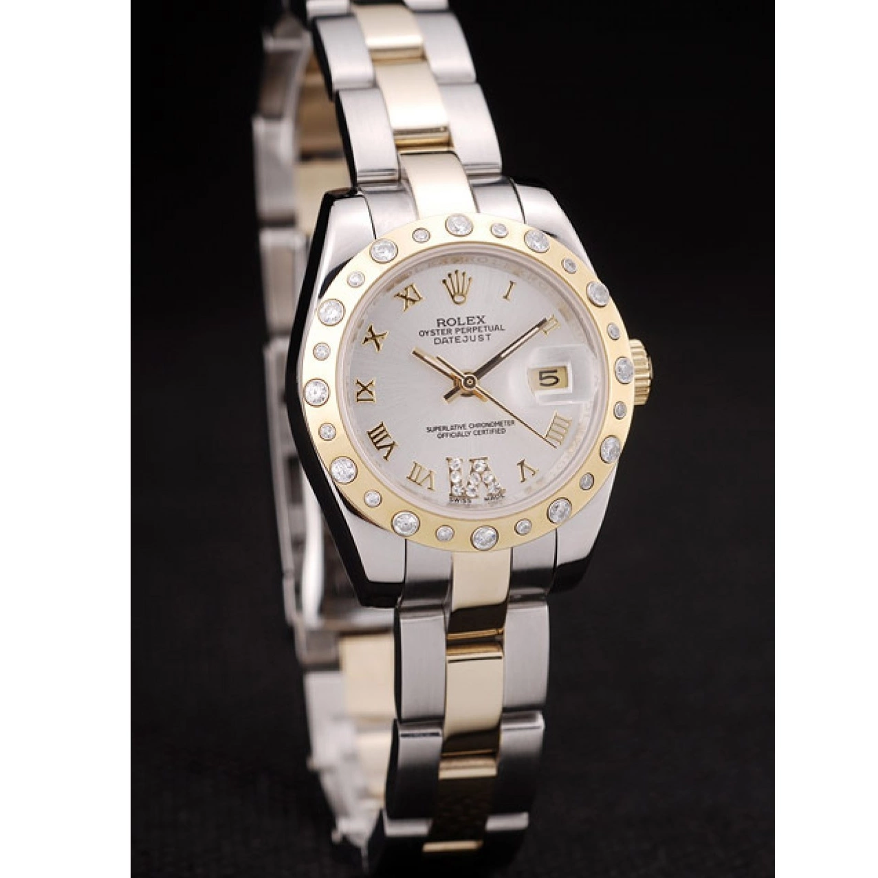 Aaa replica watch Dial Plated Diamond Case Stainless White Steel Rolex DateJust Brushed 0525